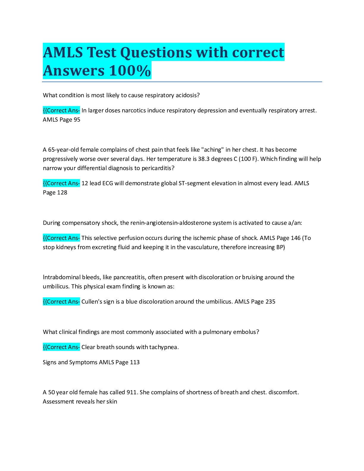 Preview image of AMLS Test Questions with correct Answers 100% document